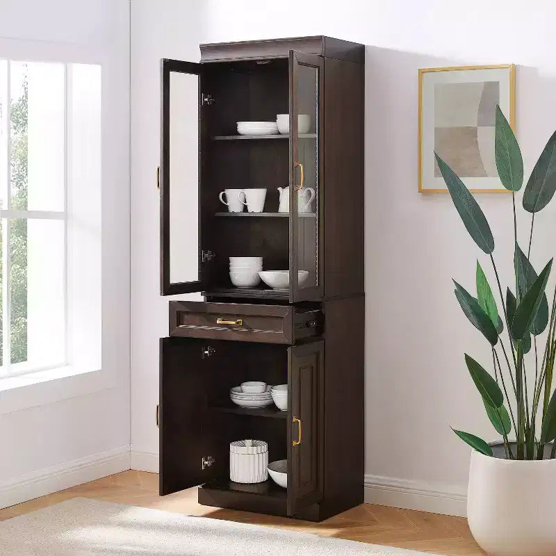 Stanton 78" Glass Door Kitchen Storage Pantry Cabinet