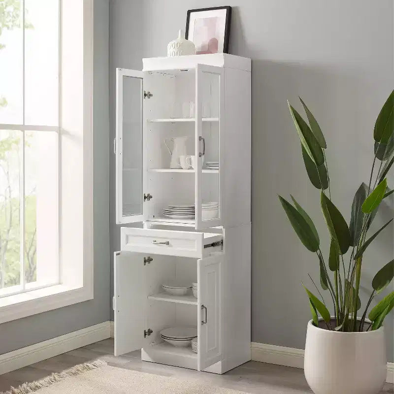 Stanton 78" Glass Door Kitchen Storage Pantry Cabinet