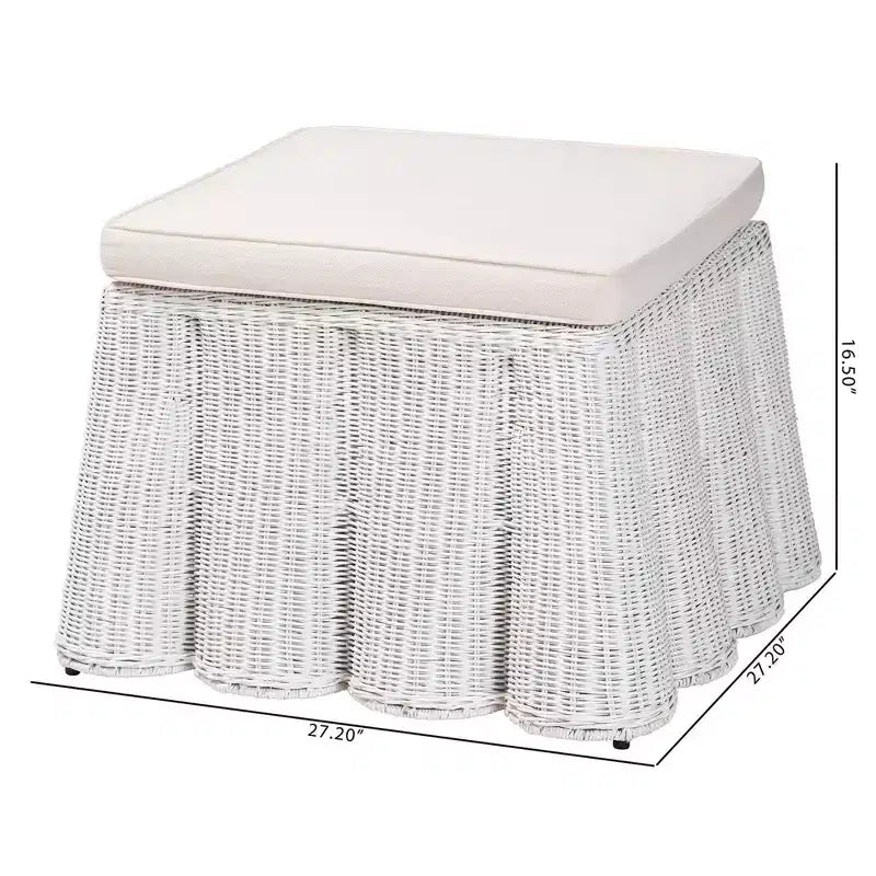 Palm Scallop Rattan Ottoman