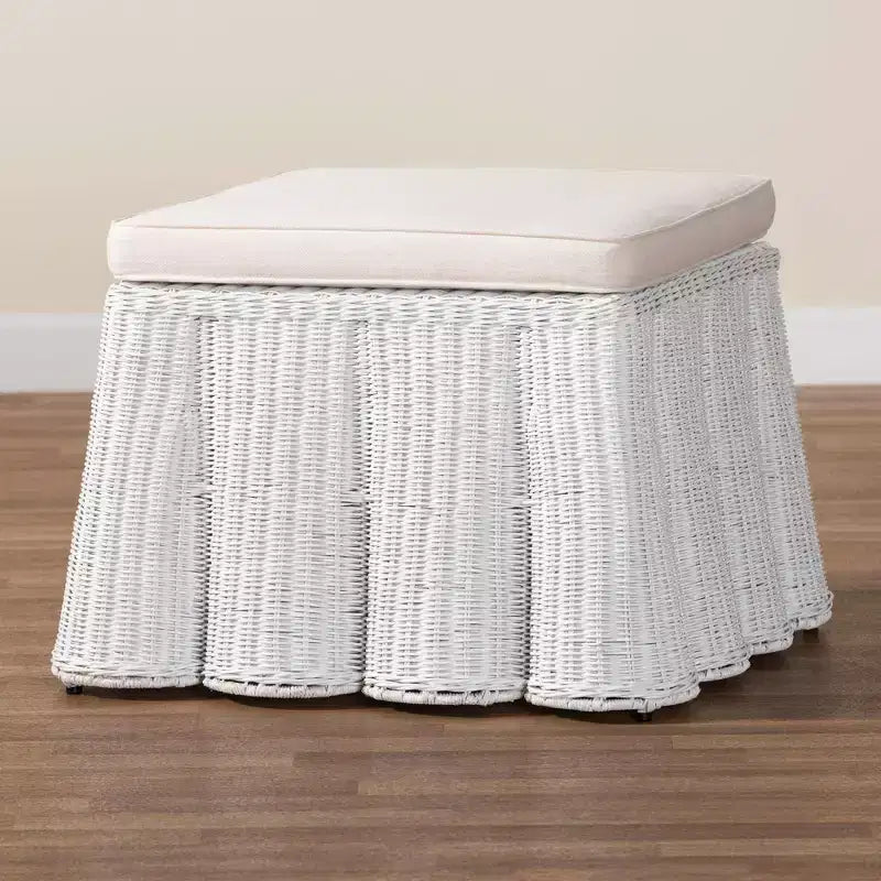 Palm Scallop Rattan Ottoman