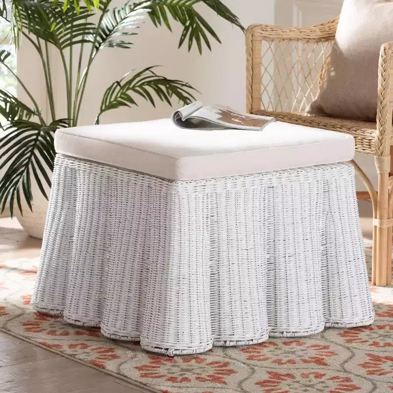 Palm Scallop Rattan Ottoman