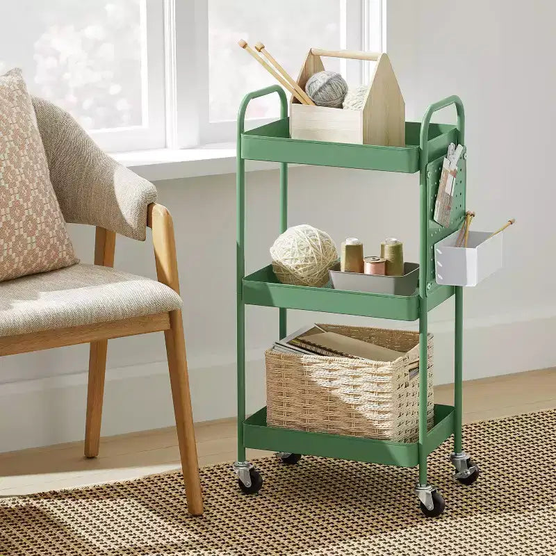 3-Tier Pegboard Rolling Cart - Black