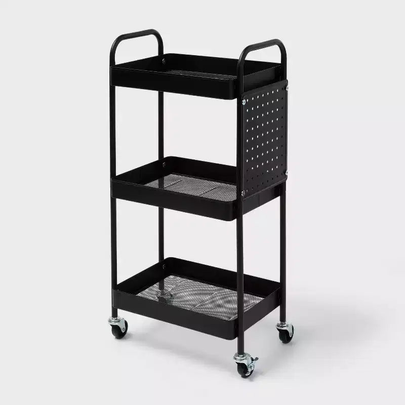3-Tier Pegboard Rolling Cart - Black